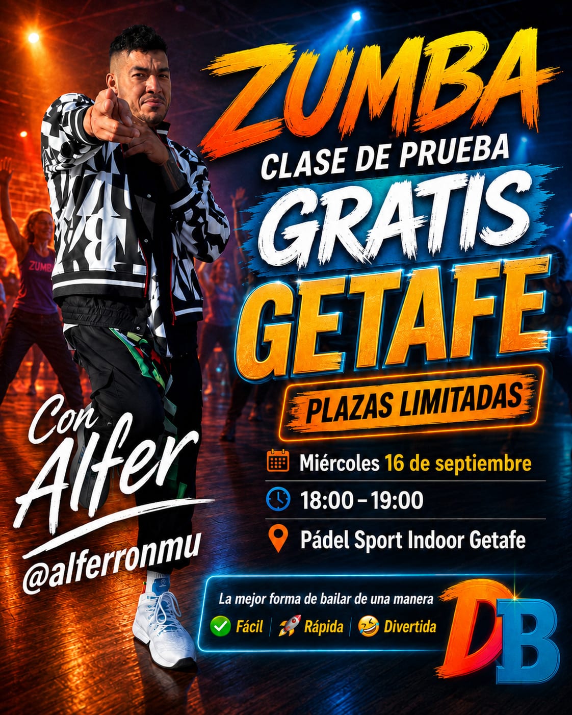Zumba clase de prueba gratis en Getafe con Alfer — miércoles 16 de septiembre, 18:00, Pádel Sport Indoor Getafe