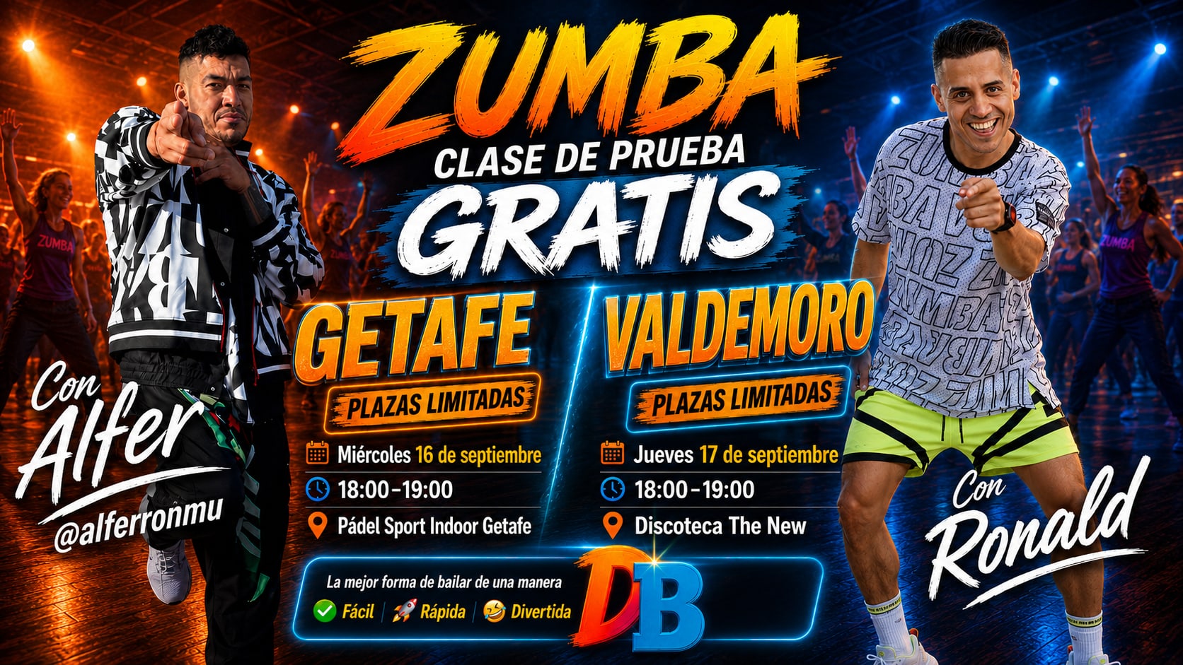 Zumba clase de prueba gratis en Getafe con Alfer y en Valdemoro con Ronald — Disfruta Bailando